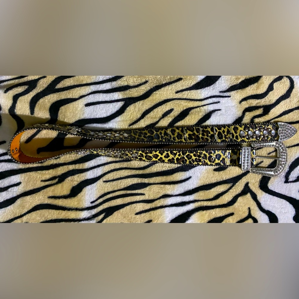 Blinged out cheetah print belt